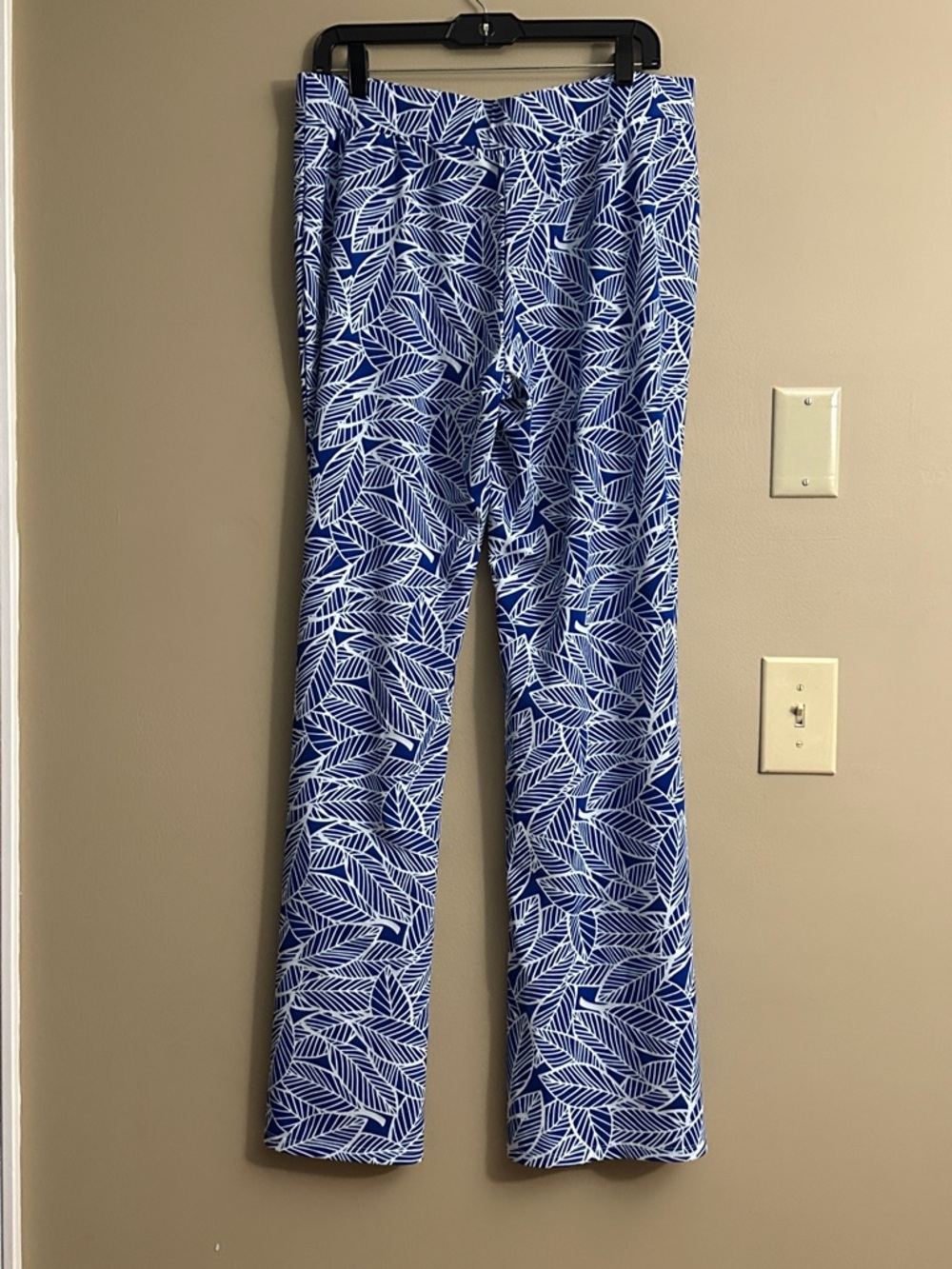 Blue & White Leaf Print Pants